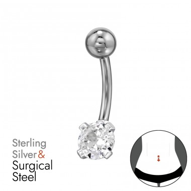 Ezüst nagykereskedelmi  Rotund cu zirconiu - Argint 925 + Oțel Chirurgical 316 Banane Pentru Buric A4S49649 Rotund cu zirconiu - Argint 925 + Oțel Chirurgical 316 Banane Pentru Buric A4S49649