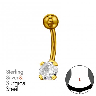 Golden Round with Zircon - 925 Sterling Silver + 316 Surgical Steel Belly Bananas A4S49650