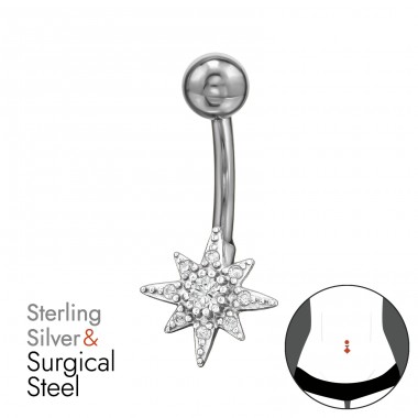 Comet with Zirconia - 925 Sterling Silver + 316 Surgical Steel Belly Bananas A4S49653