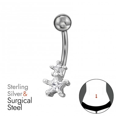 Hvězdy se zirkony - Šperkovní Stříbro 925 + Chirurgická Ocel 316 Piercing Do Pupku A4S49655