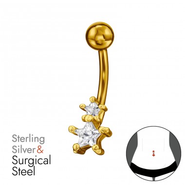 Golden Star with Zirconia - 925 Sterling Silver + 316 Surgical Steel Belly Bananas A4S49656
