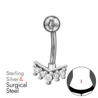 Chevron se zirkony - Šperkovní Stříbro 925 + Chirurgická Ocel 316 Piercing Do Pupku A4S49659