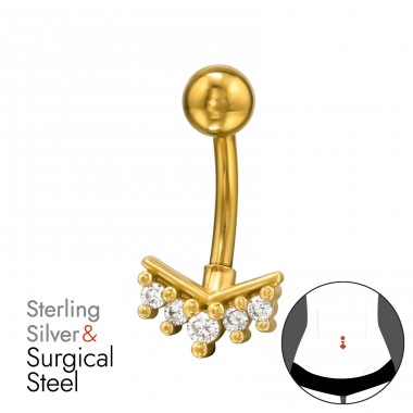 Goldener Chevron mit Zirkonia - 925Er Silber + 316 Chirurgenstahl Bauchbananen Belly Piercing A4S49660