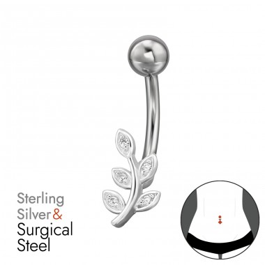 Větev se zirkony - Šperkovní Stříbro 925 + Chirurgická Ocel 316 Piercing Do Pupku A4S49661