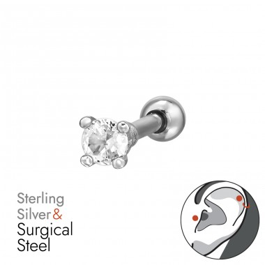 Okrągły - Stal chirurgiczna 316 + Srebro próby 925 Ear A4S49611