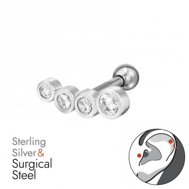 Curved with Zirconia - 316 Surgical Steel + 925 Sterling Silver Ear Tunnels & Plugs A4S49619