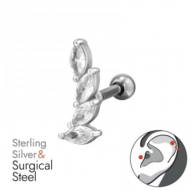 Blätter mit Zirkonia - 925Er Silber + 316 Chirurgenstahl Ohrtunnel & Stöpsel A4S49631