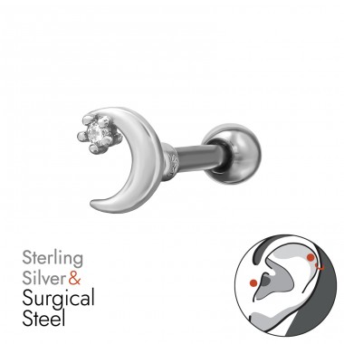 Félhold cirkóniával - 316 Sebészeti Acél + 925 Ezüst Taperek, Plugok És Tunnelek A4S49633