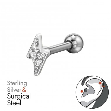 Villámcsapás cirkóniával - 316 Sebészeti Acél + 925 Ezüst Taperek, Plugok És Tunnelek A4S49637