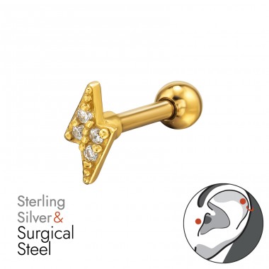 Arany villám cirkóniával - 316 Sebészeti Acél + 925 Ezüst Taperek, Plugok És Tunnelek A4S49638