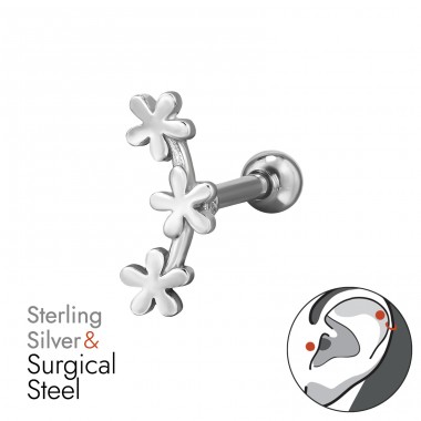 3 květiny - Šperkovní Stříbro 925 + Chirurgická Ocel 316 Ear A4S49645