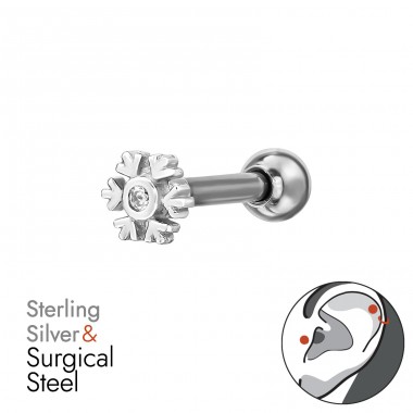 Fulg De Nea cu Zirconiu - Argint 925 + Oțel Chirurgical 316 Tuneluri Și Pluguri Pentru Urechi A4S49609
