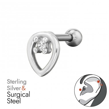 Teardrop with Zirconia  - 316 Surgical Steel + 925 Sterling Silver Ear Tunnels & Plugs A4S49643