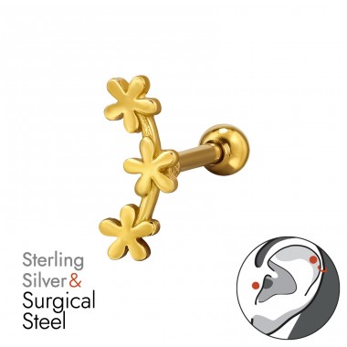 3 květiny pozlacené - Šperkovní Stříbro 925 + Chirurgická Ocel 316 Ear A4S49646