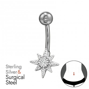 Kometa se zirkony - Šperkovní Stříbro 925 + Chirurgická Ocel 316 Piercing Do Pupku A4S49653
