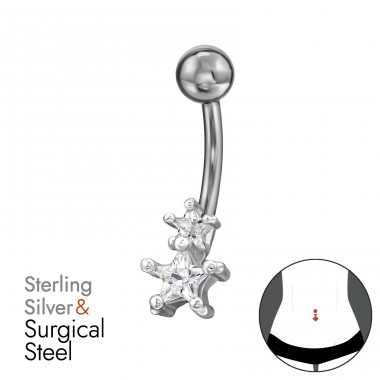 Hvězdy se zirkony - Šperkovní Stříbro 925 + Chirurgická Ocel 316 Piercing Do Pupku A4S49655