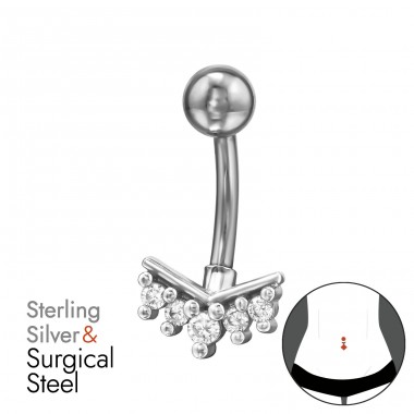 Chevron with Zirconia - 925 Sterling Silver + 316 Surgical Steel Belly Bananas A4S49659