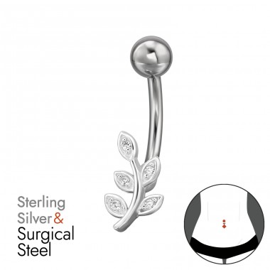 Větev se zirkony - Šperkovní Stříbro 925 + Chirurgická Ocel 316 Piercing Do Pupku A4S49661