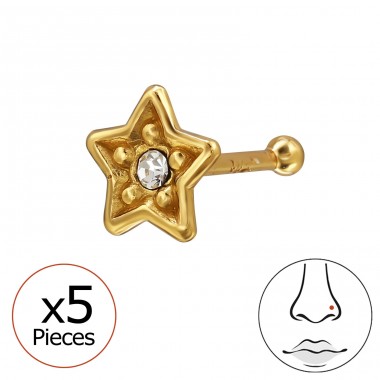 4 mm Star with Zircon, Gold Plated 5x - 925 Sterling Silver Silver A4S49929