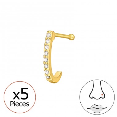 5x Curved with Zirconia, Gold Plated - 925 Sterling Silver Silver A4S49942