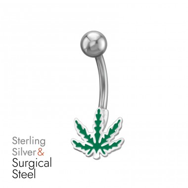 10 mm Listy Konopí - Chirurgická Ocel 316 + Šperkovní Stříbro 925 Silver A4S50284