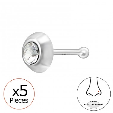 Nose piercing with round crystals 5x - 925 Sterling Silver Silver A4S50392