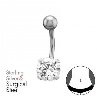 Kulka 5mm Płaska 8mm Cz 1,6X10Mm (14G) - Stal chirurgiczna 316 + Srebro próby 925 Silver A4S50444