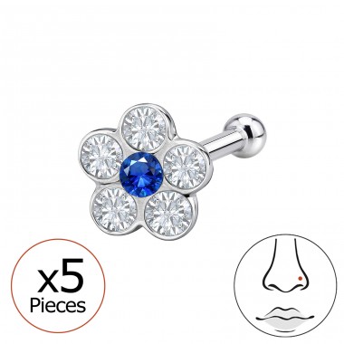3.5mm Flower with Zirconia, Nose Stud 5x - 925 Sterling Silver Silver A4S50605