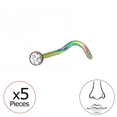 0,8Mm (20G) X5 2mm Duhový piercing do nosu s křišťálem - Titan Titanium Nose Jewelry A4S47909