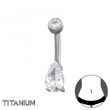 Belly button piercing with zirconia - Titanium Steel A4S50525