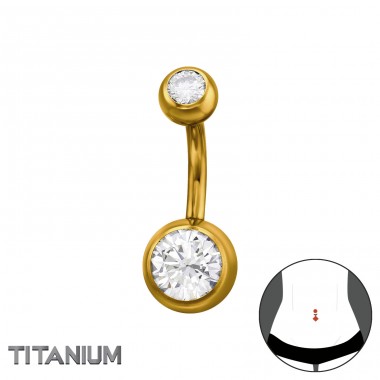 8mm Round Zirkon, Gold Plated - Titanium Steel A4S50527