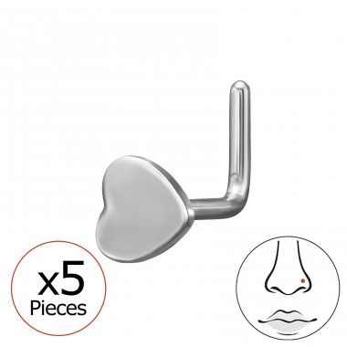 5x Piercing se srdcem ve tvaru L - Chirurgická Ocel 316 Steel A4S50561