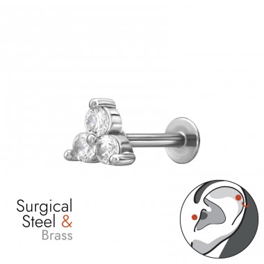 3 Connected Dots with Zirconia - 316 Surgical Steel + Brass Steel A4S50586