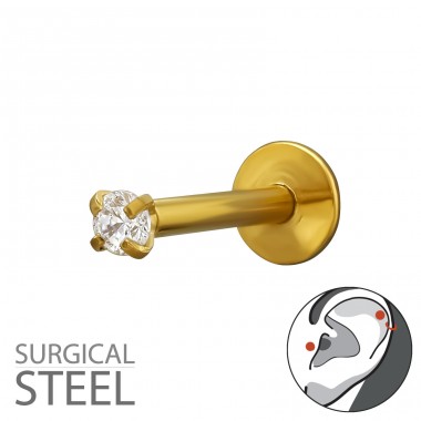 1.2x8 mm Tragus, Helix, Upper Ear Piercing Gold Plated with 2mm Crystal - 316 Surgical Steel Steel A4S50588