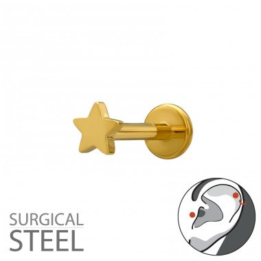 1.2x8mm Star Tragus, Helix, Upper Ear Piercing Gold Plated - 316 Surgical Steel Steel A4S50590