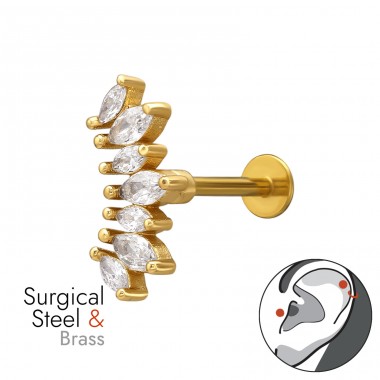 1.2x8mm Curved Marquise Fan Tragus, Helix, Upper Ear Piercing Gold Plated - 316 Surgical Steel + Brass Steel A4S50591