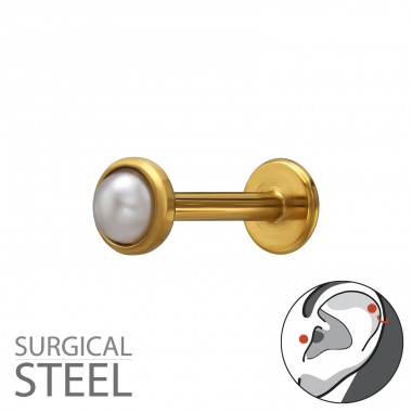 3mm Imitation Pearl, Gold Plated - 316 Surgical Steel Steel A4S50596