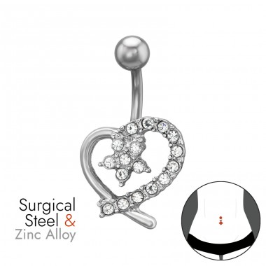 Heart With Star Curved Barbell Zinc & Stainless - 316 Surgical Steel + Zinc Steel A4S50599