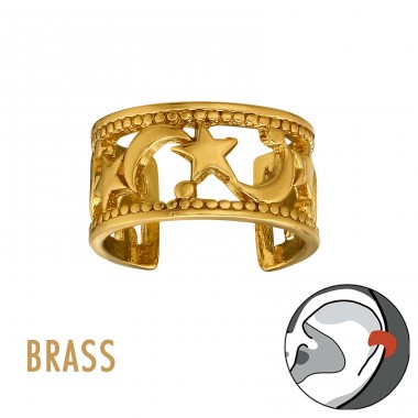 Moon And Star 18K Gold Plated Brass - Brass Ear Cuffs & Ear Pins A4S50793