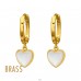Dangling Heart Brass 18K Gold Plated Mother Of Pearl - Brass Huggie Hoops A4S50749