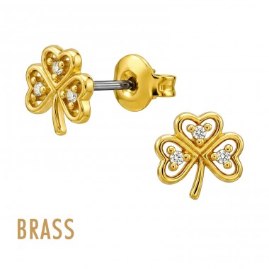 Clover Gold Plated Brass - Brass Jeweled Ear Studs A4S50876