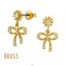 Flower Dangling Bow Brass Gold Plated - Brass Jeweled Ear Studs A4S50886