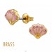 Shell with Crystals, Gold Plated Brass - Brass Kids Ear Studs & Earrings A4S50727