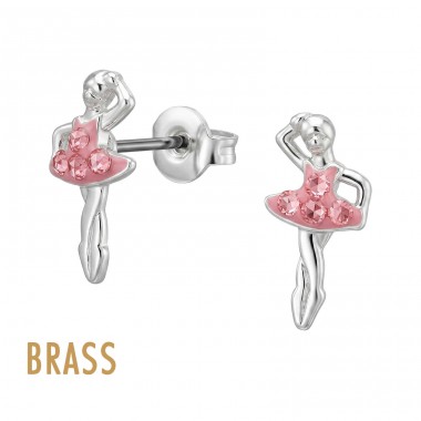 Ballerina Brass with Crystals - Brass Kids Ear Studs & Earrings A4S50728