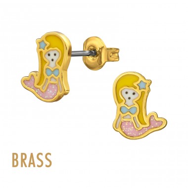 Mermaid Gold Plated Brass - Brass Kids Ear Studs & Earrings A4S50737