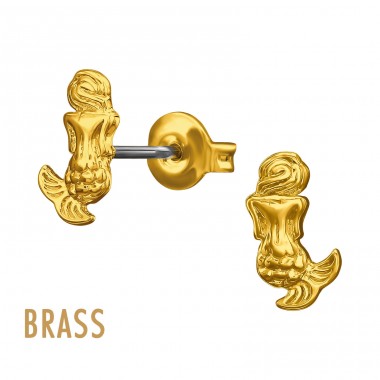 Mermaid Gold Plated Brass - Brass Earrings & Studs A4S50805