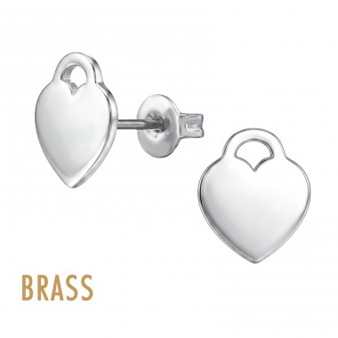 Heart Tag Padlock Brass - Brass Earrings & Studs A4S50820