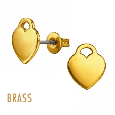 Heart Tag Padlock Brass Gold Plated - Brass Earrings & Studs A4S50821