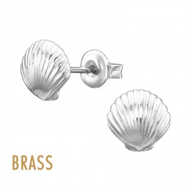 Shell 7mm Brass Silver Plated - Brass Earrings & Studs A4S50826