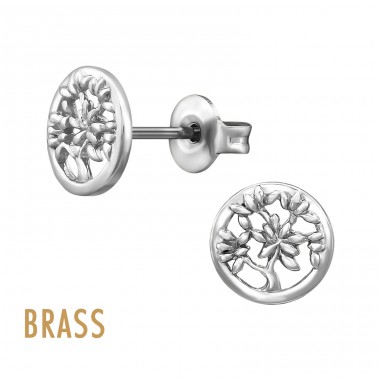 Tree Of Life Silver Plated Brass - Brass Earrings & Studs A4S50830
